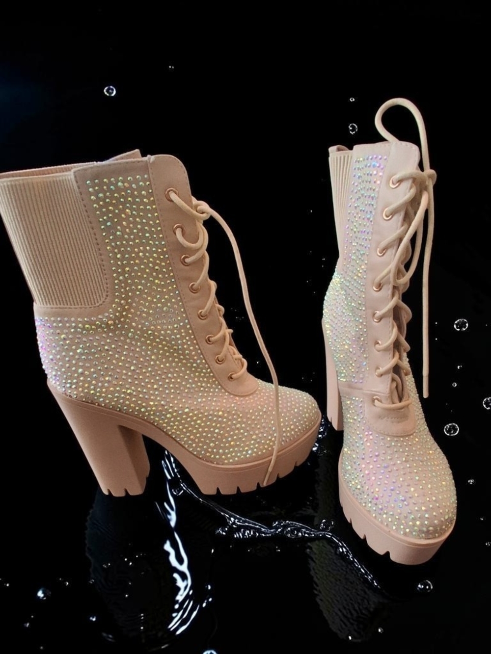 Pazzle Barri Nude Rhinestone Platform Ankle Boot Women's Shoes Size 5.5 Sexy